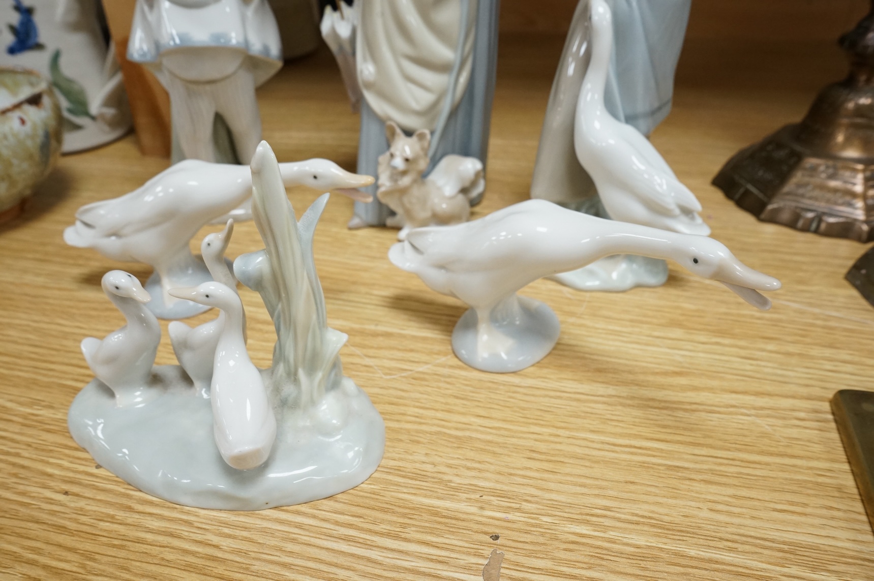 Five Lladro figures and one other, tallest 37cm high